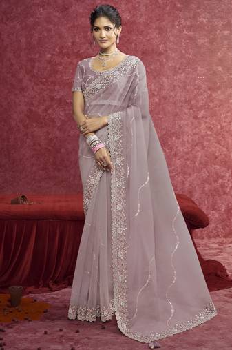 Lavender sequin embroidery saree     modern pastel charm