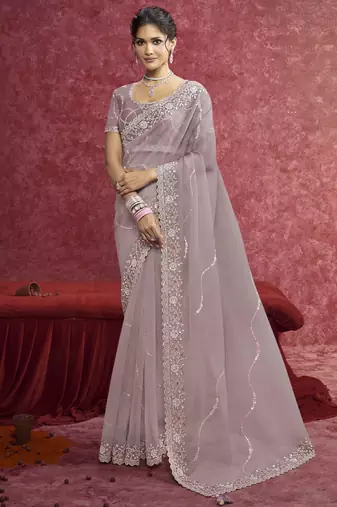 Lavender sequin embroidery saree     modern pastel charm