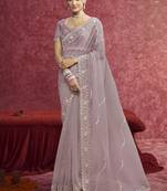 Lavender sequin embroidery saree   modern pastel charm