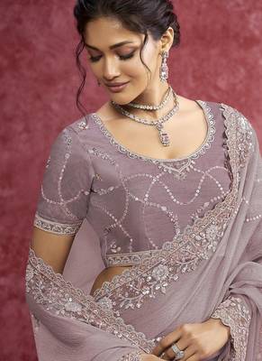 Lavender sequin embroidery saree modern pastel charm 2