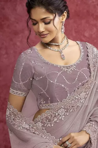 Lavender sequin embroidery saree modern pastel charm