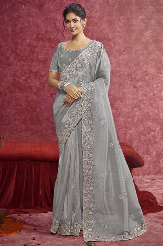Gray sequin embroidery saree     chic & sophisticated