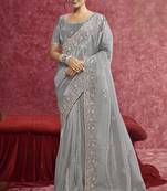 Gray sequin embroidery saree   chic & sophisticated