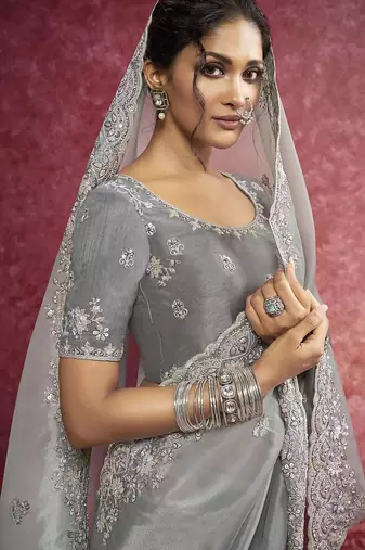 Gray sequin embroidery saree chic & sophisticated