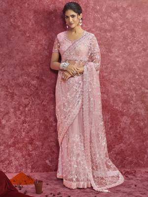 Pink net sequin embroidery saree classic celebration shade 1