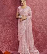 Pink net sequin embroidery saree   classic celebration shade