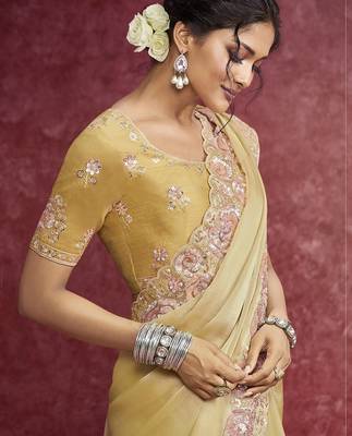 Yellow sequin embroidery saree vibrant festive glow 2