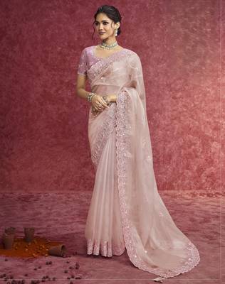 Pink sequin embroidery saree classic celebration shade 1