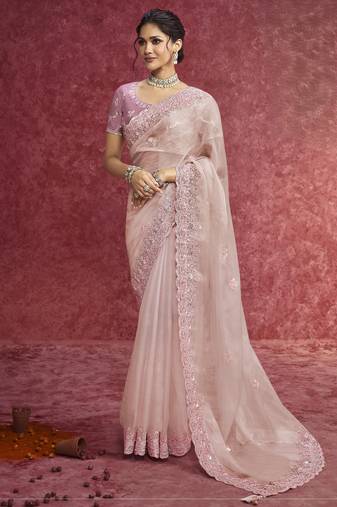 Pink sequin embroidery saree     classic celebration shade