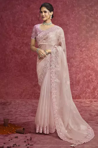 Pink sequin embroidery saree     classic celebration shade