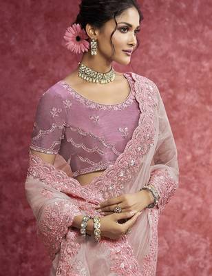 Pink sequin embroidery saree classic celebration shade 2