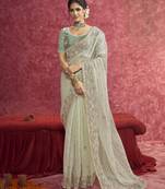 Light-green sequin embroidery saree   refreshing & unique