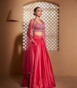 Hot Pink plain Satin Lehenga