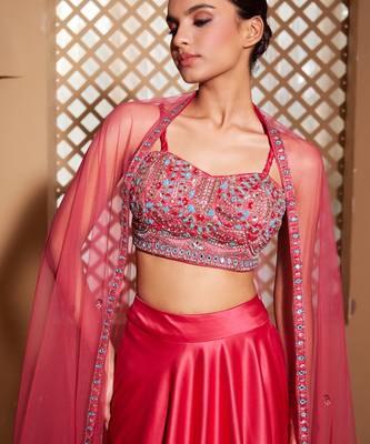 Hot Pink plain Satin Lehenga 2