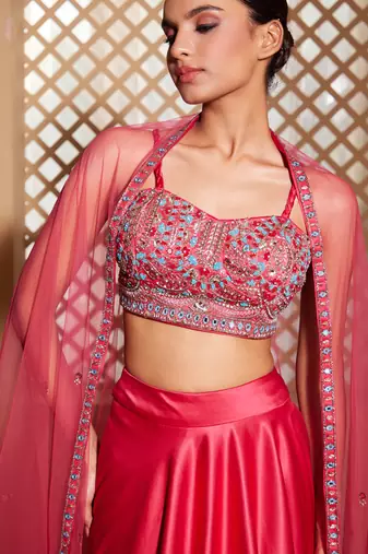 Hot Pink plain Satin Lehenga