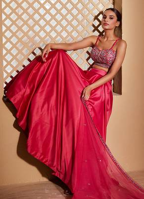 Hot Pink plain Satin Lehenga 3