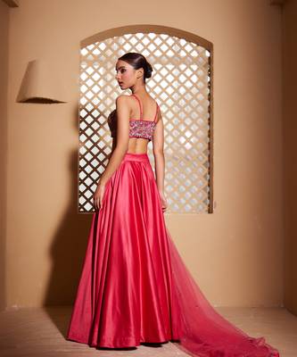 Hot Pink plain Satin Lehenga 4