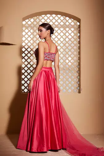 Hot Pink plain Satin Lehenga