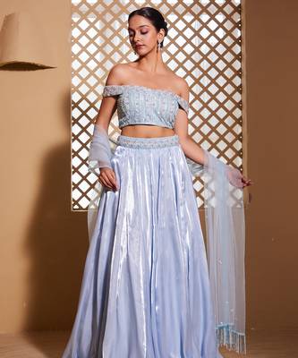 Blue plain Organza Lehenga 1