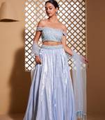Blue plain Organza Lehenga