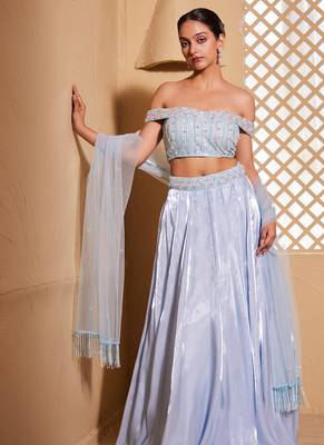 Blue plain Organza Lehenga 2