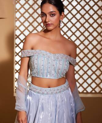 Blue plain Organza Lehenga 3