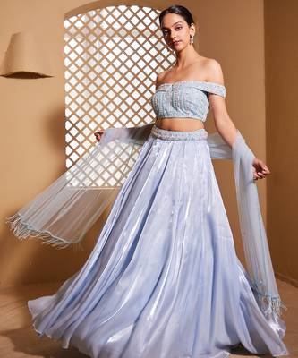 Blue plain Organza Lehenga 4