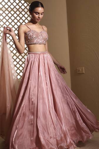 Rose plain Organza Lehenga