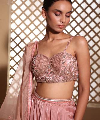 Rose plain Organza Lehenga 2