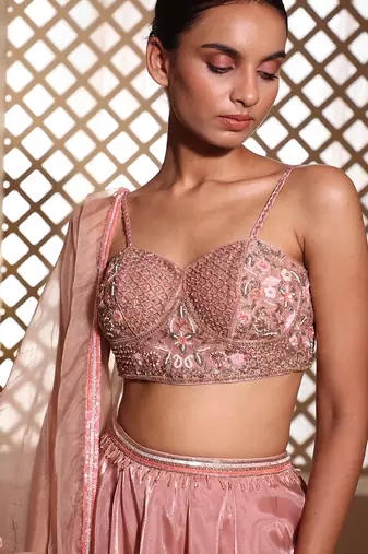 Rose plain Organza Lehenga