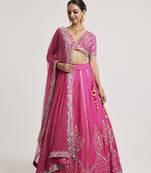 Magenta Pink embroidered Net Lehenga
