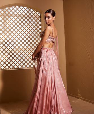 Rose plain Organza Lehenga 3