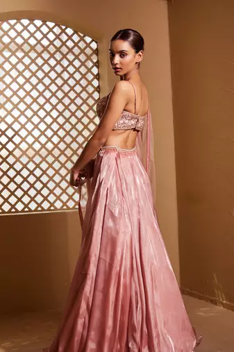 Rose plain Organza Lehenga