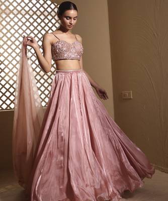 Rose plain Organza Lehenga 4