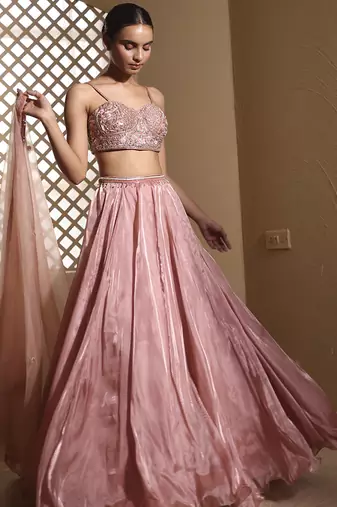Rose plain Organza Lehenga