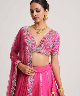 Magenta Pink embroidered Net Lehenga 2