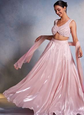 pink plain Organza Lehenga 1