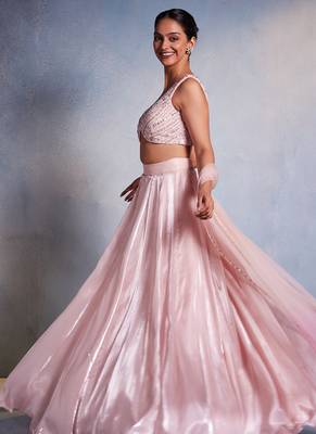 pink plain Organza Lehenga 2