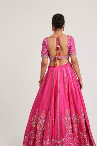 Magenta Pink embroidered Net Lehenga