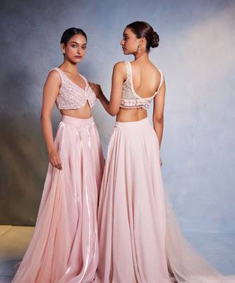 pink plain Organza Lehenga 3