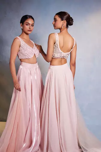 pink plain Organza Lehenga