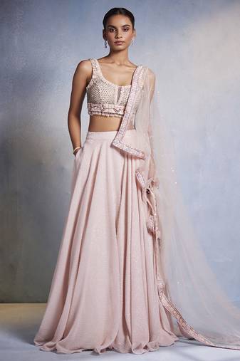 pink plain Georgette Lehenga