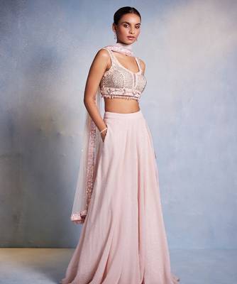 pink plain Georgette Lehenga 3
