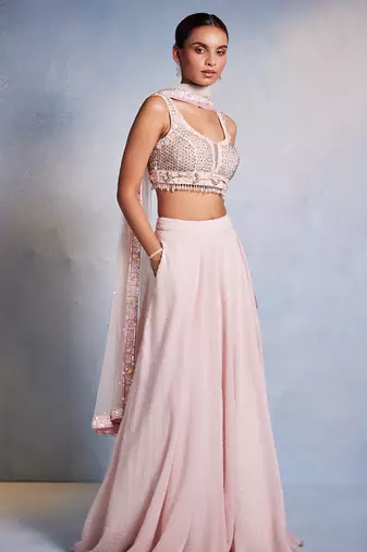 pink plain Georgette Lehenga