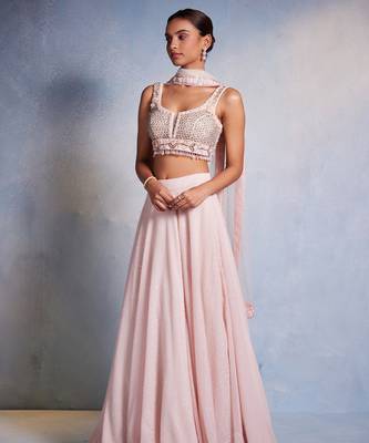 pink plain Georgette Lehenga 4
