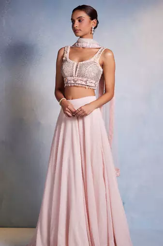 pink plain Georgette Lehenga