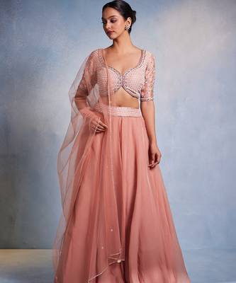 rose embroidered Organza Lehenga 1