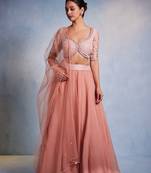 rose embroidered Organza Lehenga
