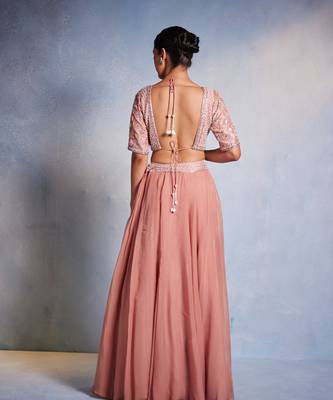 rose embroidered Organza Lehenga 4