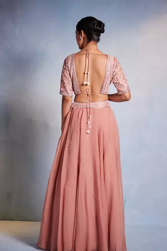 rose embroidered Organza Lehenga